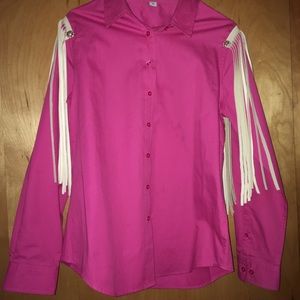 Pink w/ White Fringe Button-up Rodeo Shirt